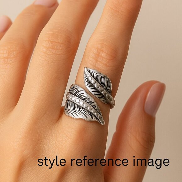 Silver Leaf Adjustable Ring Handcrafted Brass, 925 Silver-Plated, Hypoallergenic - Picture 3 of 7
